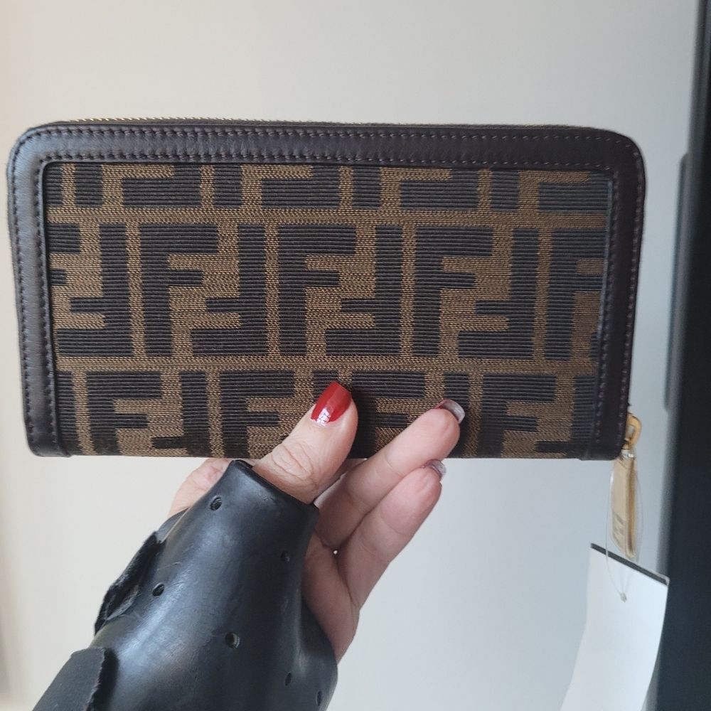 FENDI Tobacco Zucca Canvas Zip Around Wallet - Picture 9 of 15